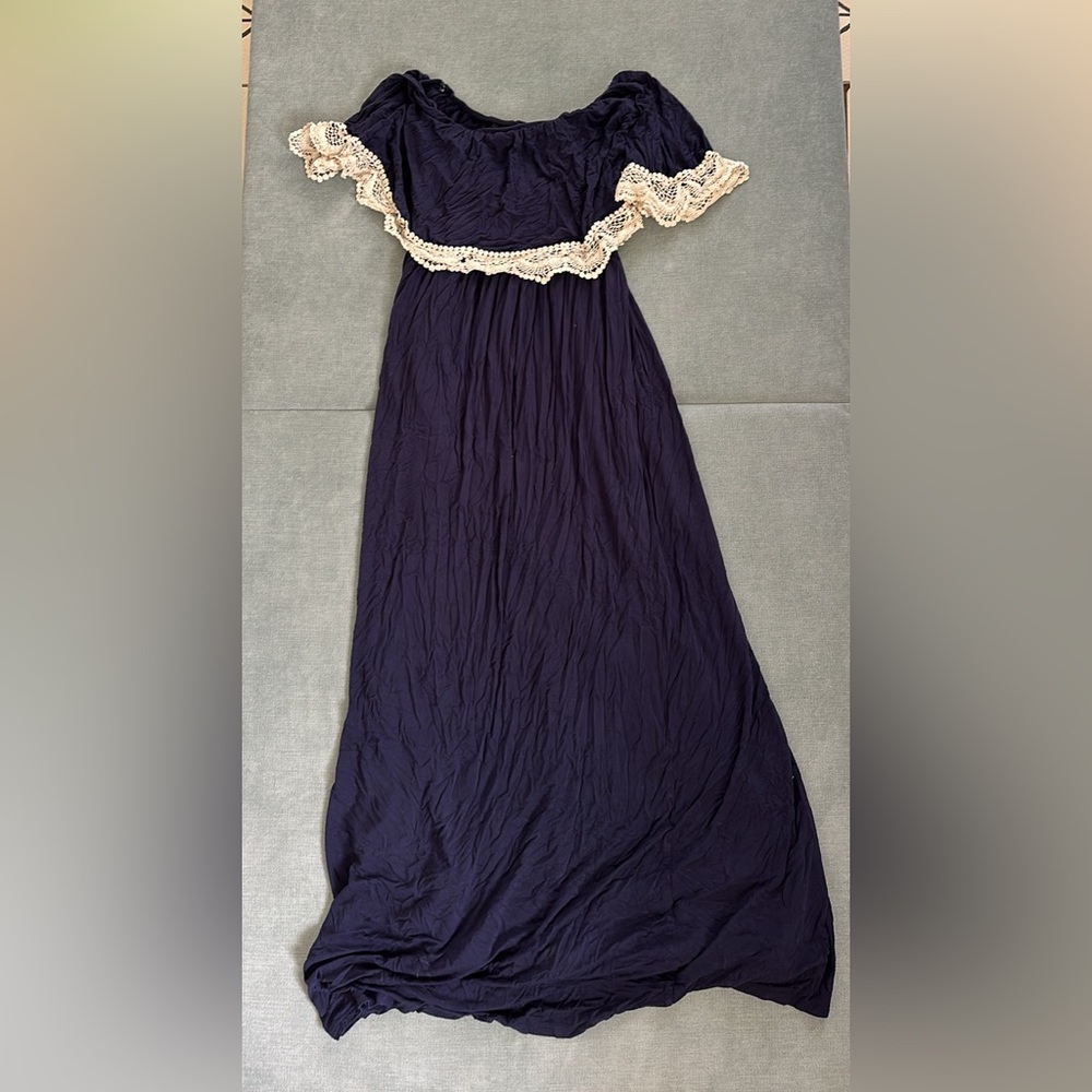 PinkBlush off shoulder navy blue maxi maternity dress